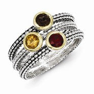 Sterling Silver with Gold-tone Flash GP GI/CI/SQ 3 Stackable Ring