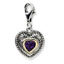 Amore La Vita Sterling Silver W/14k Gold Amethyst Antiqued Charm hide-image
