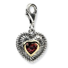 Amore La Vita Sterling Silver W/14k Gold Garnet Antiqued Charm hide-image