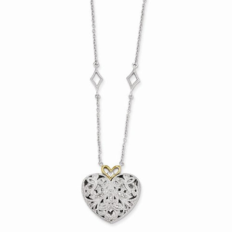 14K Yellow Gold Diamond Vintage Heart Necklace
