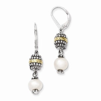 Sterling Silver w/14k Yellow Gold 8mm Freshwater Cultured Pearl Earrings