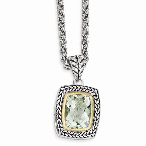 14K Yellow Gold and Silver Green Quartz Necklace