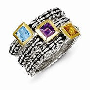Sterling Silver w/14k Yellow Gold .3AM/.55BT/.32CI 3 Stackable Ring
