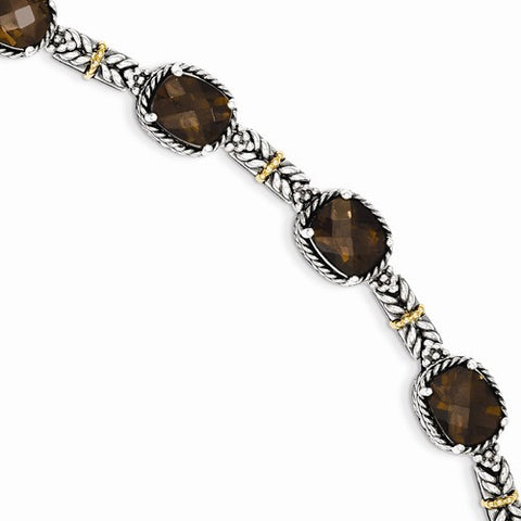Sterling Silver with 14K Yellow Gold Smokey Quartz Bracelet