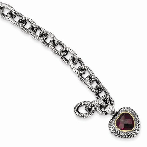 Sterling Silver with 14K Yellow Gold Rhodilite Garnet Heart Bracelet