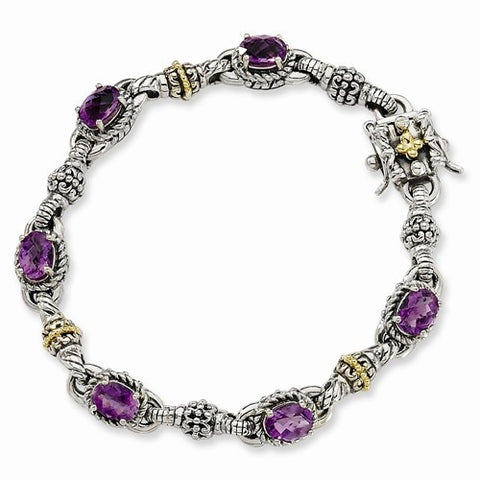 Sterling Silver with 14K Yellow Gold Amethyst Bracelet
