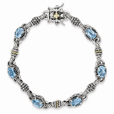 Sterling Silver with 14K Yellow Gold Swiss Blue Topaz Bracelet
