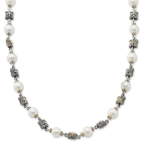Sterling Silver with 14K Yellow Gold with M FW Cultured PearlNecklace
