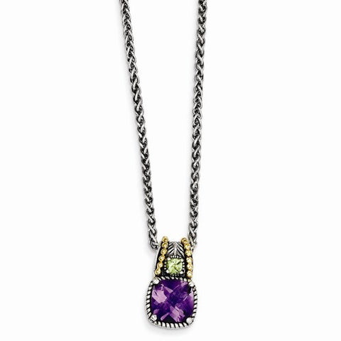 14K Yellow Gold Amethyst & Peridot Necklace