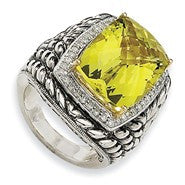 Sterling Silver w/14k Yellow Gold Lemon Quartz & . Diamond Ring