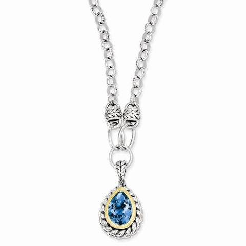 14K Yellow Gold and Silver Swiss Blue Topaz Necklace