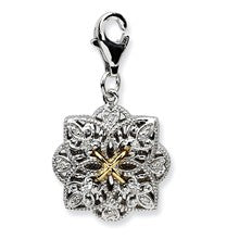 Amore La Vita Sterling Silver W/14k Gold 3-D Diamond Filigree Charm hide-image