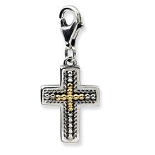 Amore La Vita Sterling Silver W/14k Gold 3-D Antiqued Cross Charm hide-image