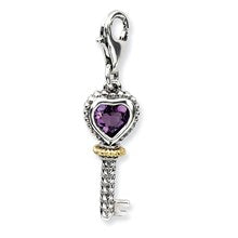 Amore La Vita Sterling Silver W/14k Gold Amethyst Antiqued Key Charm hide-image