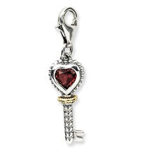 Amore La Vita Sterling Silver W/14k Gold Garnet Antiqued Key Charm hide-image