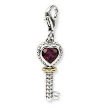 Amore La Vita Sterling Silver W/14k Gold Rhodilite Garnet Antiqued Key Charm hide-image