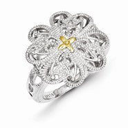 Sterling Silver w/14k Yellow Gold Diamond Vintage Ring