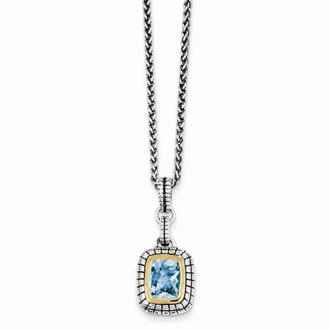 14K Yellow Gold and Silver Swiss Blue Topaz Necklace