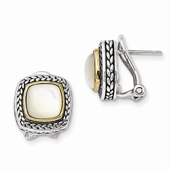 Sterling Silver w/14k Yellow Gold Mother of Pearl Earrings