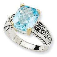 Sterling Silver w/14k Yellow Gold 6.45Sky Blue Topaz Ring