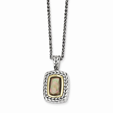 14K/Silver Two-Tone with Oblong Black Mother Of PearlNecklace
