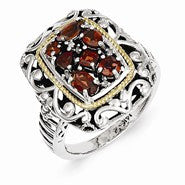 Sterling Silver w/14k Yellow Gold Diamond & Gemstone Ring