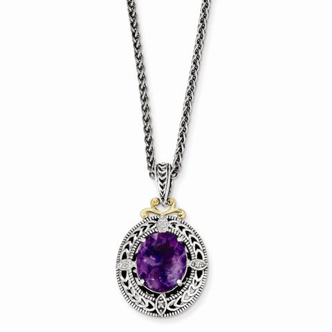 14K Yellow Gold Diamond & Amethyst Necklace