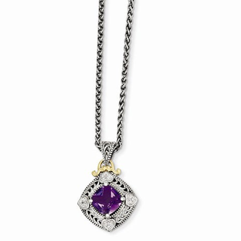 14K Yellow Gold Diamond & Amethyst Necklace