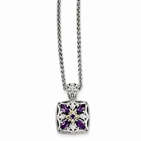 14K Yellow Gold Diamond & Amethyst Necklace
