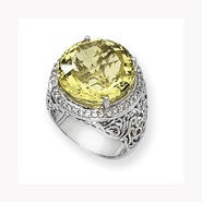 Sterling Silver Diamond and Lemon Quartz Ring