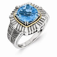 Sterling Silver w/14k Yellow Gold Blue Topaz Ring