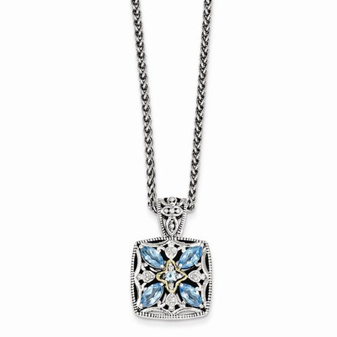 14K Yellow Gold Diamond & Blue Topaz Necklace