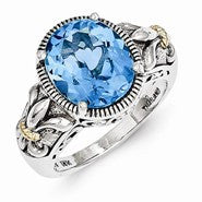 Sterling Silver w/14k Yellow Gold Blue Topaz Ring