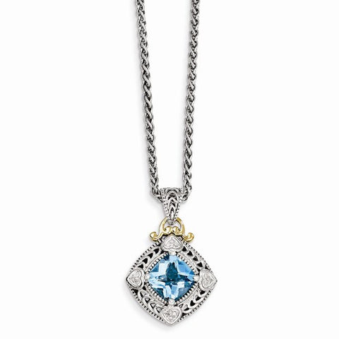 14K Yellow Gold Diamond & Blue Topaz Necklace