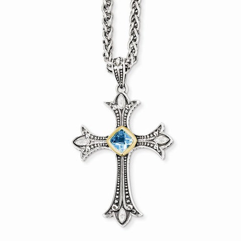 14K Yellow Gold Diamond & Blue Topaz Necklace