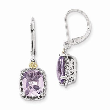 Sterling Silver w/14k Yellow Gold Pink Quartz Earrings