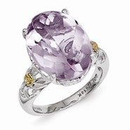 Sterling Silver w/14k Yellow Gold Pink Quartz Ring