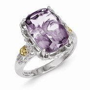 Sterling Silver w/14k Yellow Gold Pink Quartz Ring