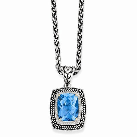14K Yellow Gold and Silver Swiss Blue Topaz Necklace