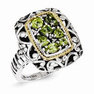 Sterling Silver w/14k Yellow Gold Diamond & Gemstone Ring