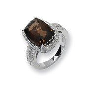 Sterling Silver Diamond and Smokey Quartz Ring