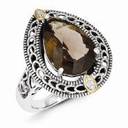 Sterling Silver w/14k Yellow Gold Diamond & Smokey Quartz Ring