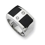 Sterling Silver Onyx & Diamond Men's Ring