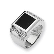 Sterling Silver Onyx & Diamond Men's Ring