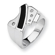Sterling Silver Onyx & Diamond Men's Ring