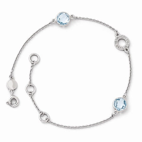 Sterling Silver Blue Topaz and Diamond Bracelet