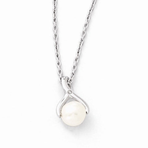 Sterling Silver FW Cultured Pearl & Diamond Necklace