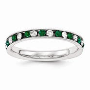 Sterling Silver Green & White CZ Eternity Wedding Band