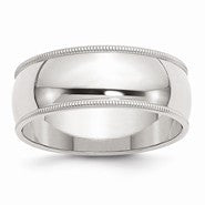Sterling Silver 8mm Half Round Milgrain Wedding Band