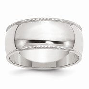 Sterling Silver 9mm Half Round Milgrain Wedding Band